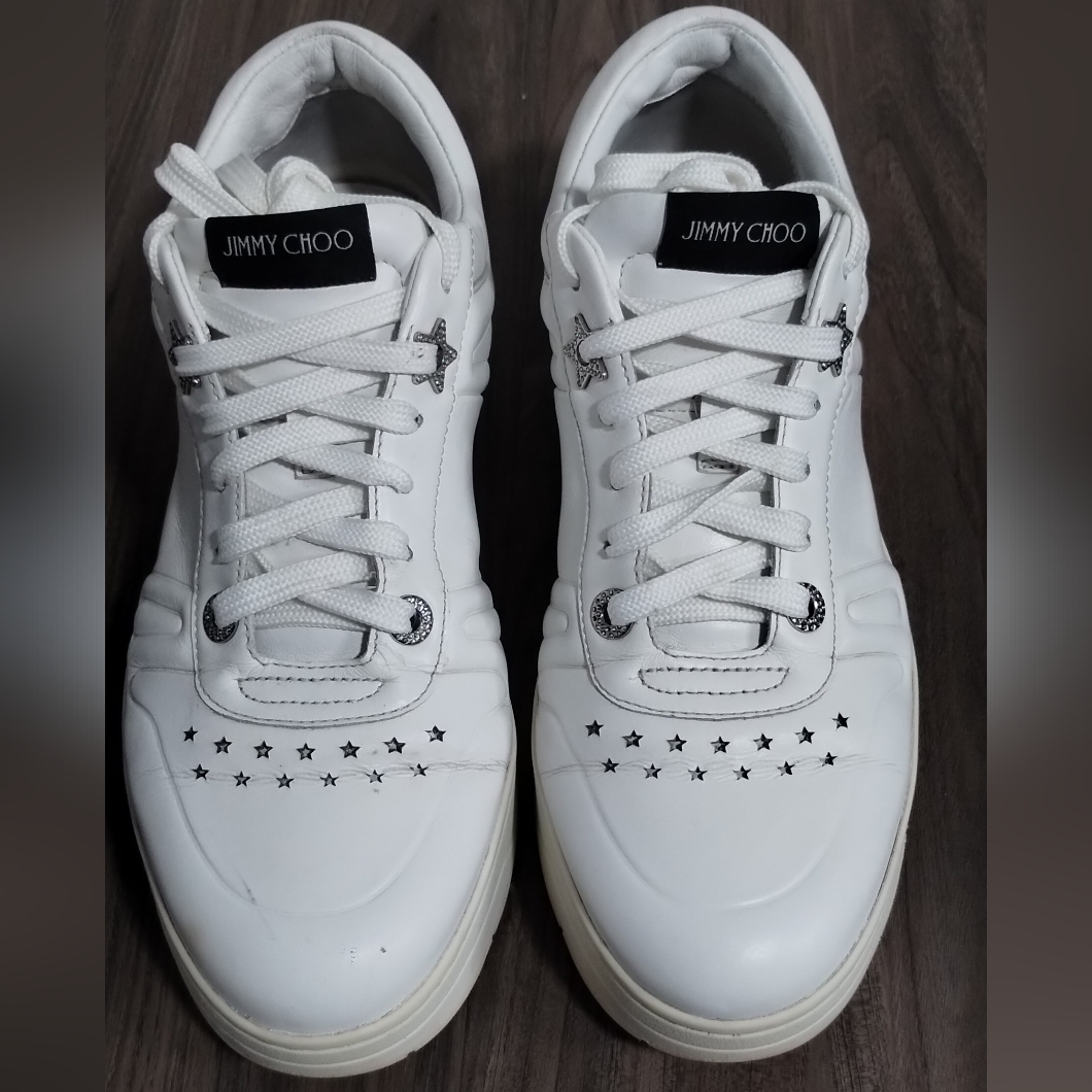 Pre Owned Authentic Jimmy Choo White Low Top Leather Sneaker (Hawaii/F) - 40